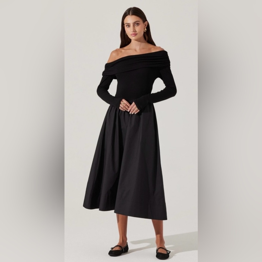 Elegant Black Off-Shoulder Midi Dress